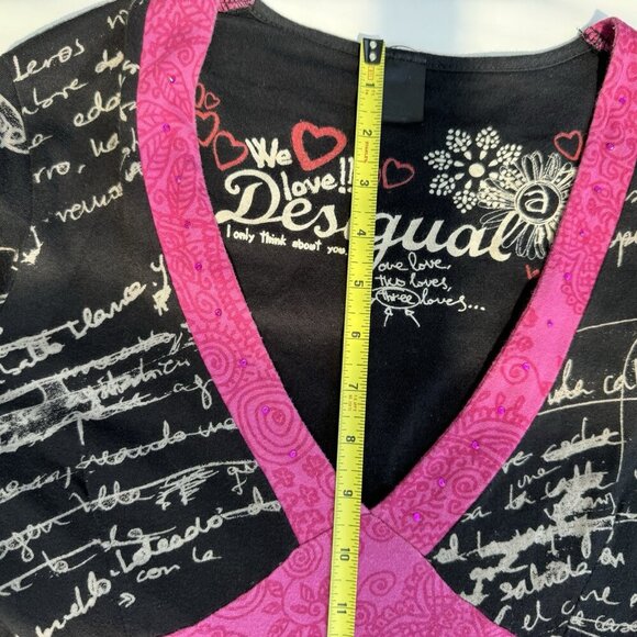 Desigual Dress Y2K Cotton Floral Stitching Rhinestones Metallic Print Large - Picture 8 of 16